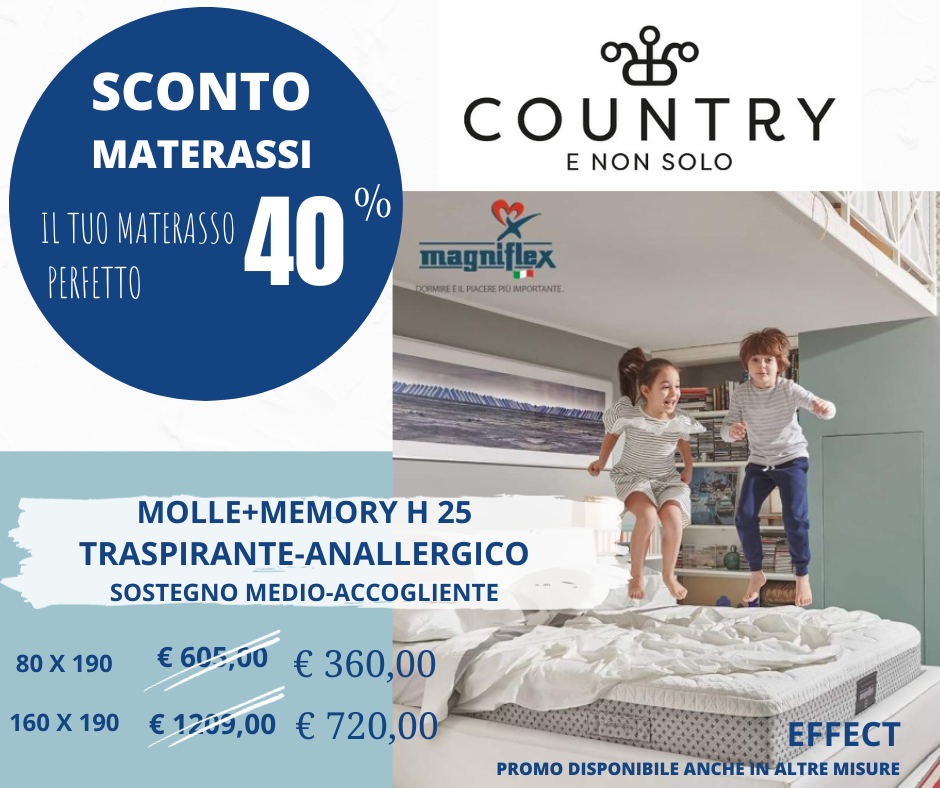 Sconto materassi 40% molle + memory H25