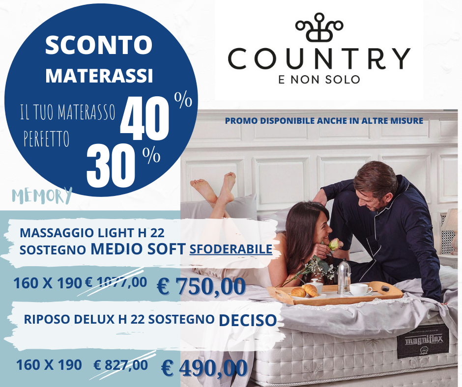 Sconto materassi 30% e 4o% Memory H22.